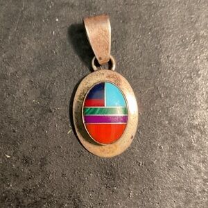 Vintage Ella Peter Sterling Silver Navajo Indian Mosaic Pendant